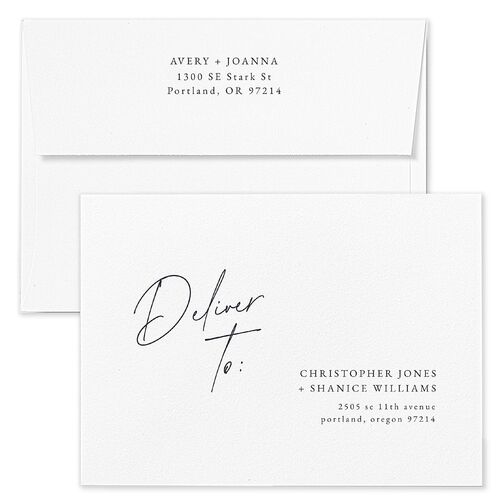 Corner Script Wedding Invitation Envelopes White Dark Navy Both Recipient and Return Addresses Standard Signature