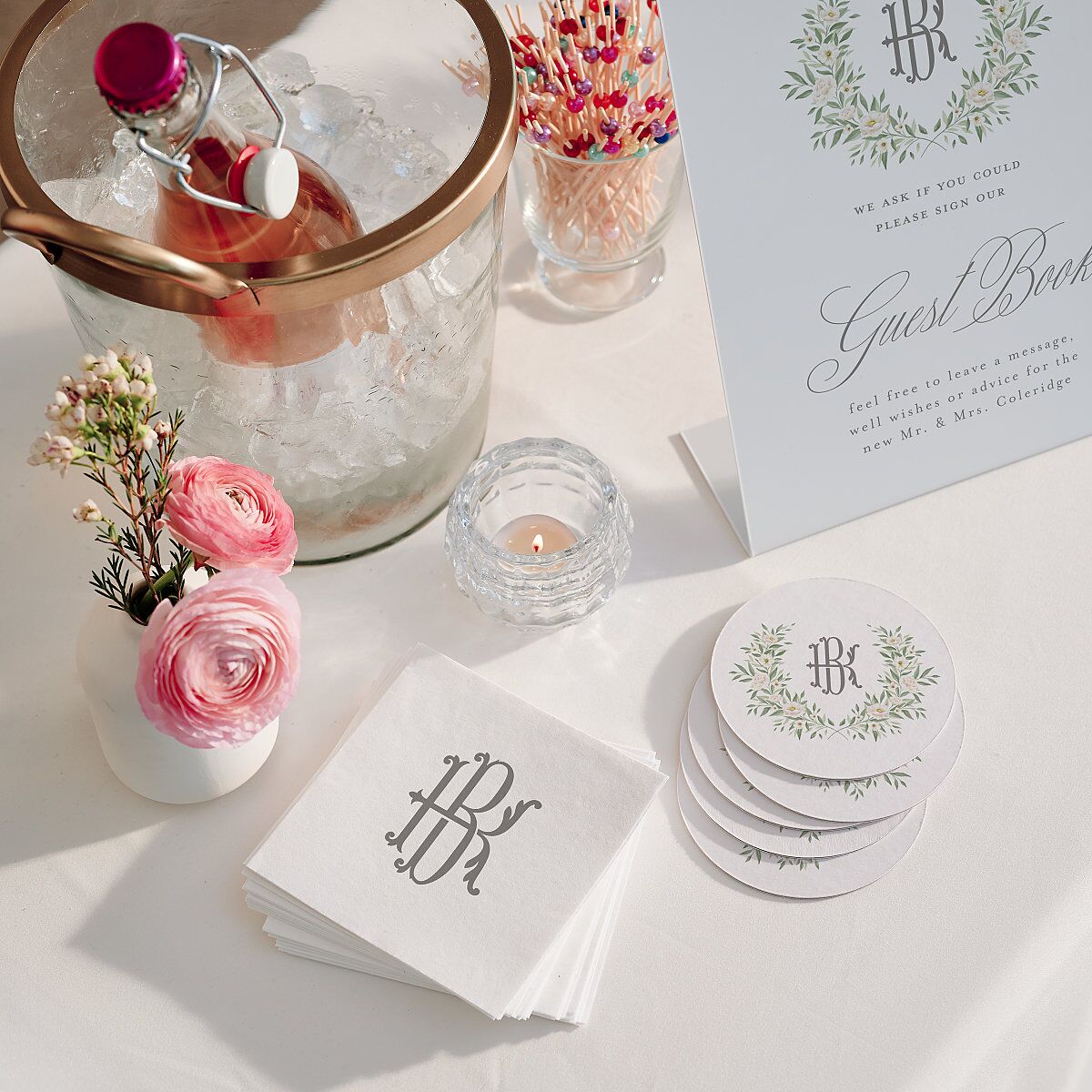 Luxury Floral Monogram Bar Bended Tabletop Sign X-small Cotton Standard Plastic XS Tabletop Bar