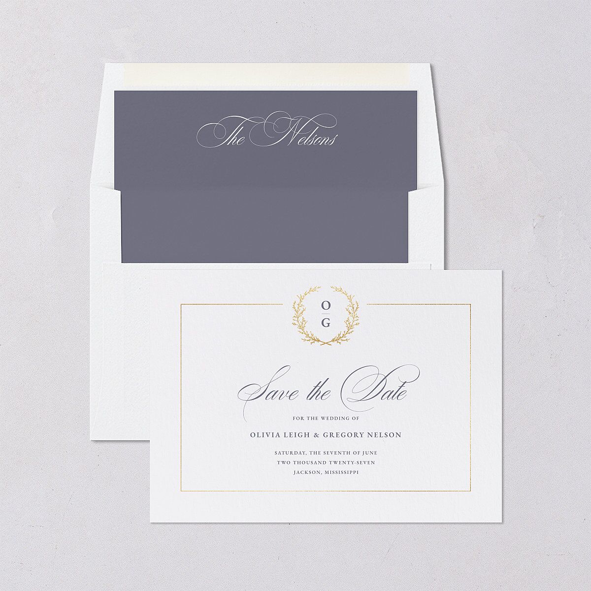 Gilded Wreath Save the Date Cards — view 4