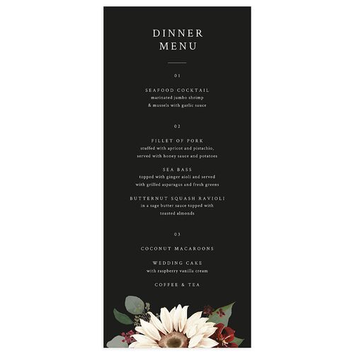 Classic Countryside Sunflowers Menus Charcoal Signature