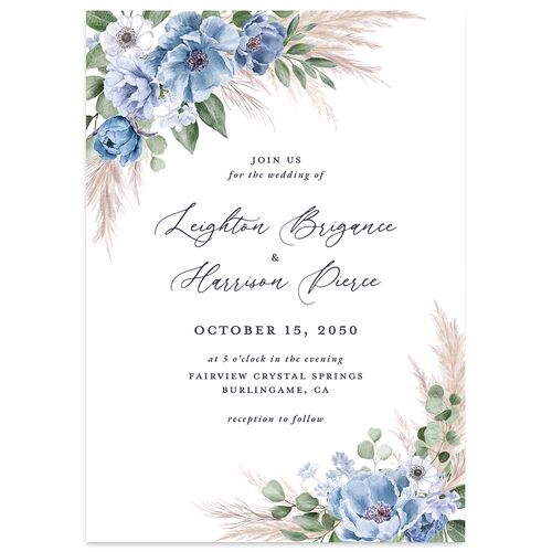 Pampas and Eucalyptus Floral Wedding Invitations Cornflower Signature Blank No Standard
