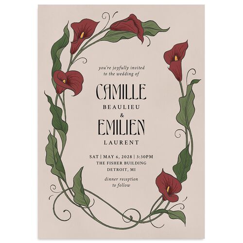Calla Lily Nouveau Wedding Invitations Maroon Signature Blank No Standard