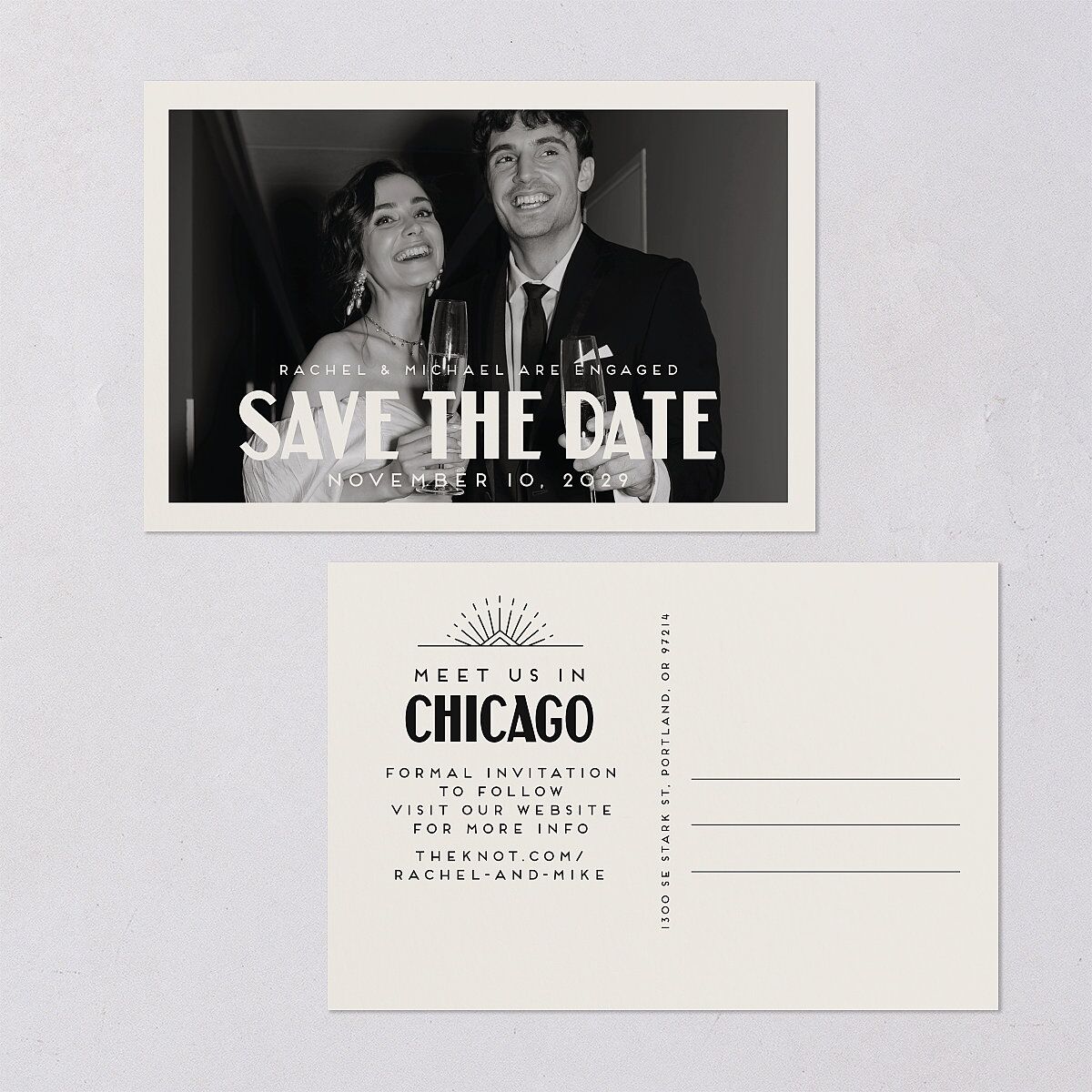 Vintage Art Deco Photo Save the Date Postcards Off-White