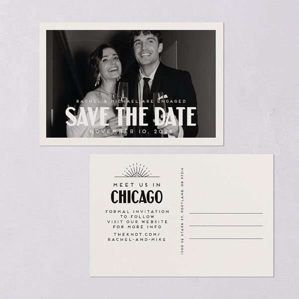 Vintage Art Deco Photo Save the Date Postcards Off-White