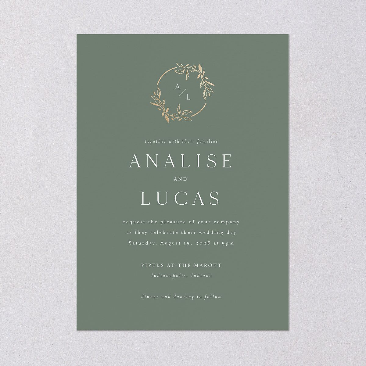 Monogram Leaves Wedding Invitations Gold Eucalyptus Signature Blank No Standard