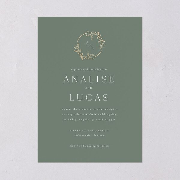 Monogram Leaves Wedding Invitations Gold Eucalyptus Signature Blank No Standard