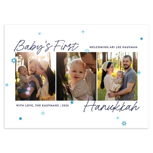 Baby's First Hanukkah Confetti Holiday Cards Pure White Signature Blank Standard Portrait