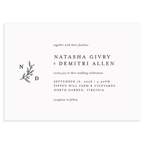 Botanical Monogram Wedding Invitations Licorice Signature Blank No Standard