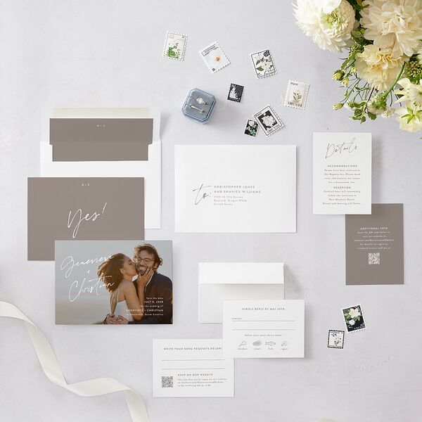 Written Names Save the Date Cards Shadow Gray Signature smooth Blank No Standard
