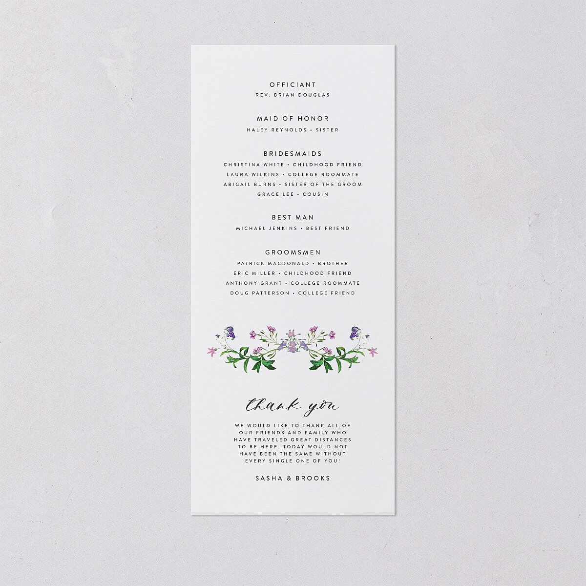 Enchanted Wildflower Wedding Programs Sheer Lilac Signature