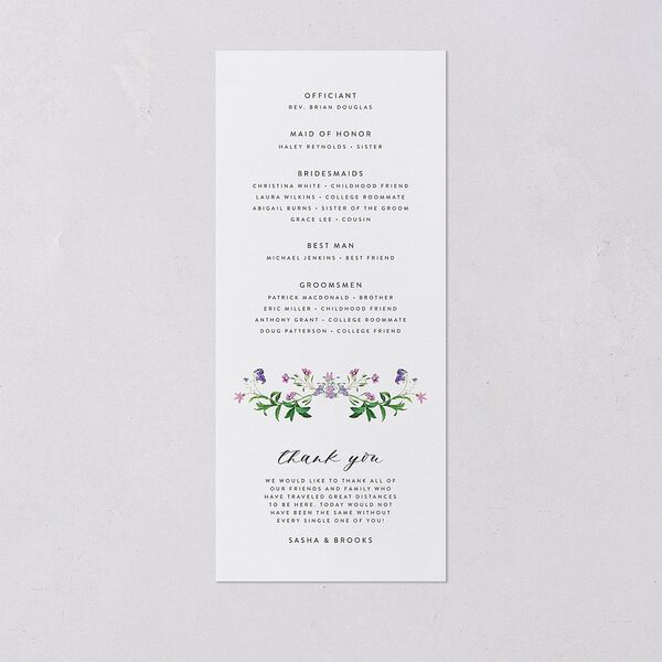 Enchanted Wildflower Wedding Programs Sheer Lilac Signature