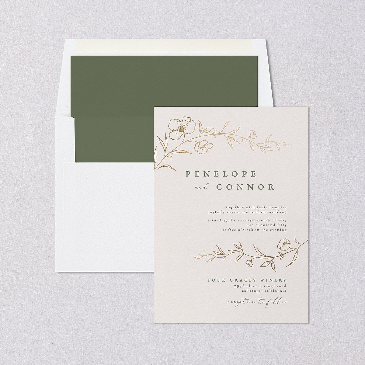 Graceful Botanical Foil Envelope Liners Greenery Standard