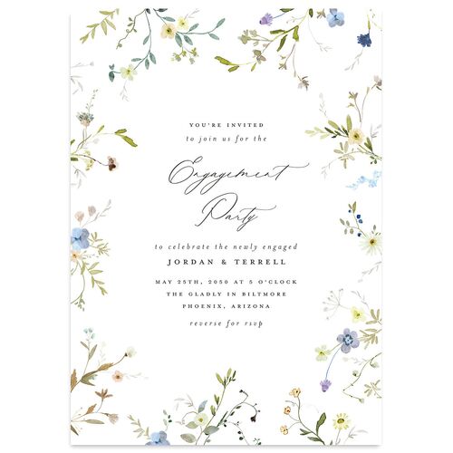 Dainty Wildflower Engagement Party Invitations Baby Blue Signature Blank Standard