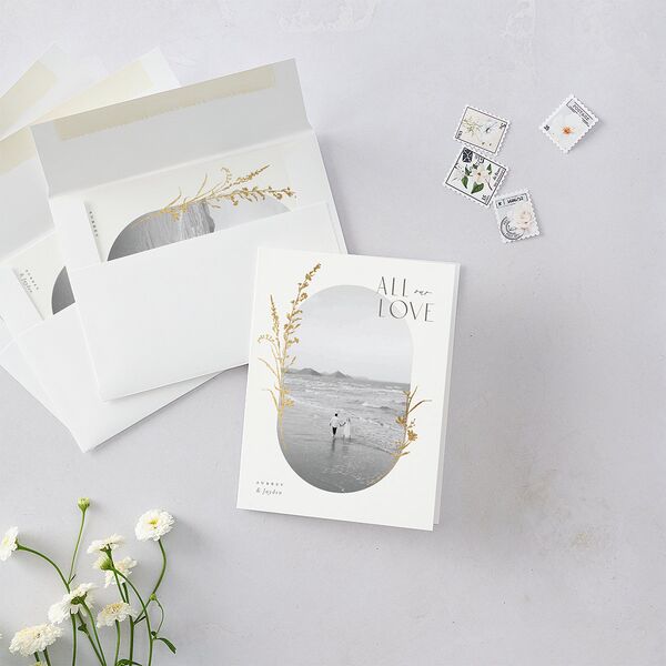 Minimal Wildflower Thank You Cards Gold Off-White