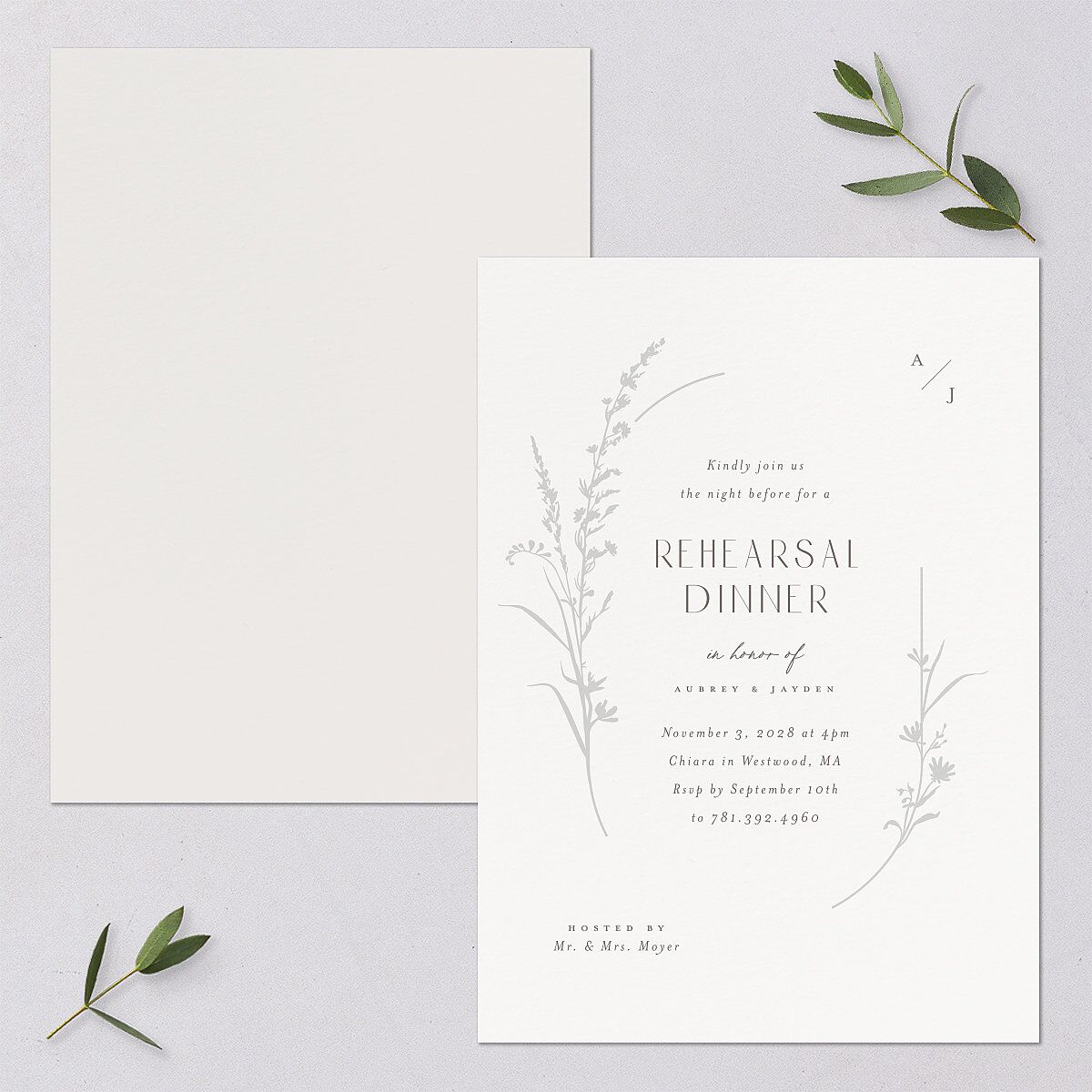 Minimal Wildflower Rehearsal Dinner Invitations Off-White Signature Blank