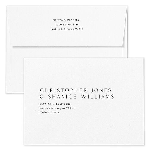 Lavish Palm Wedding Invitation Envelopes White Taupe Both Recipient and Return Addresses Standard Signature