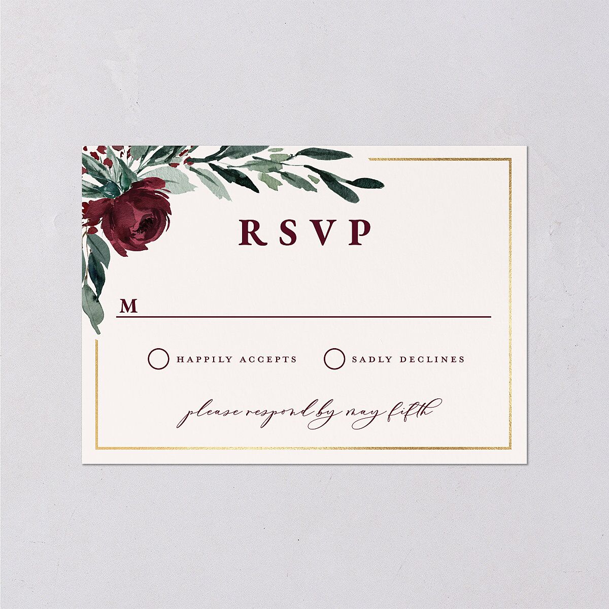 Gilded Botanical Foil Response Card Gold Burgundy Signature Standard