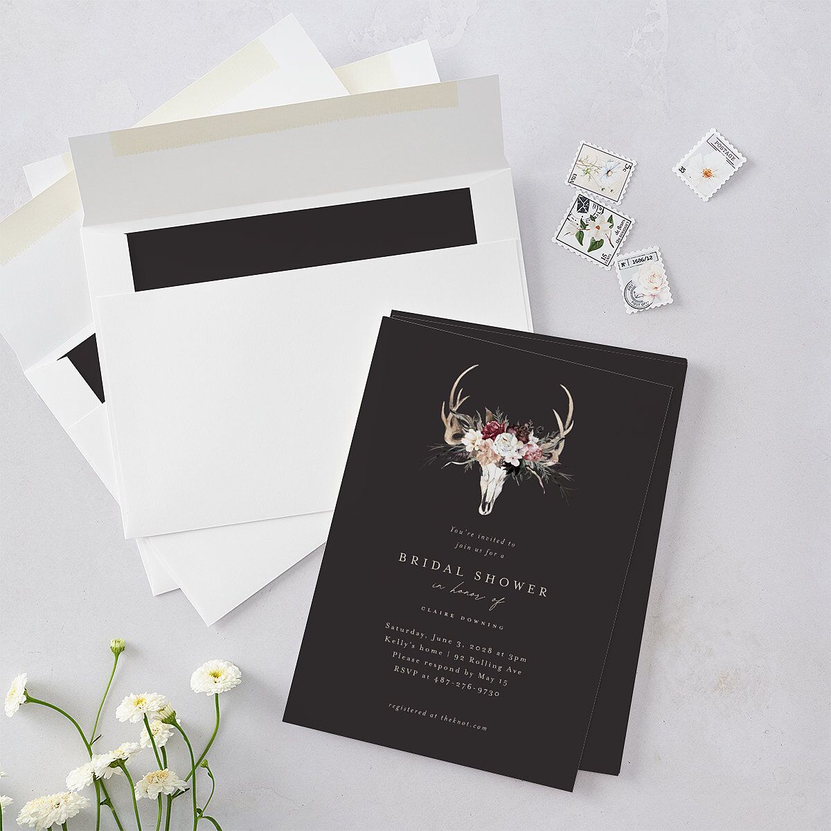 Gothic Antlers Bridal Shower Invitations Bisque Signature Blank Standard