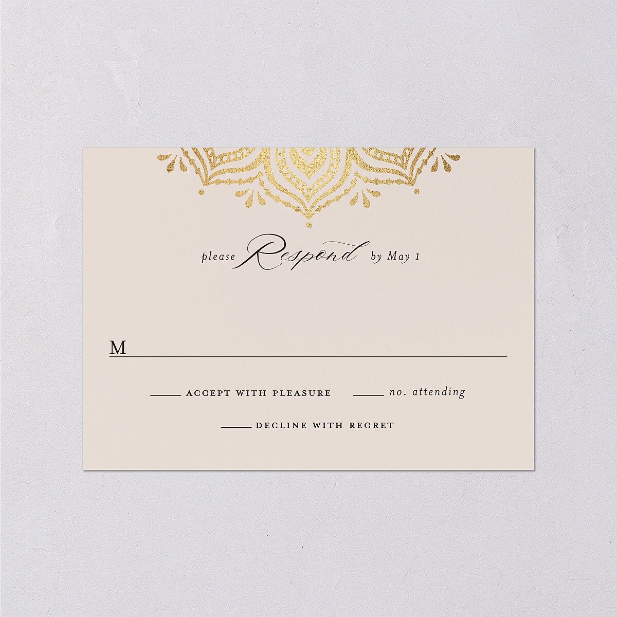 Indian Gilded Adornment Wedding Response Cards Gold Sand Signature Standard