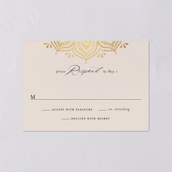 Indian Gilded Adornment Wedding Response Cards Gold Sand Signature Standard