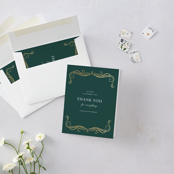 Antique Fairytale Foil Thank You Cards Gold Dark Emerald