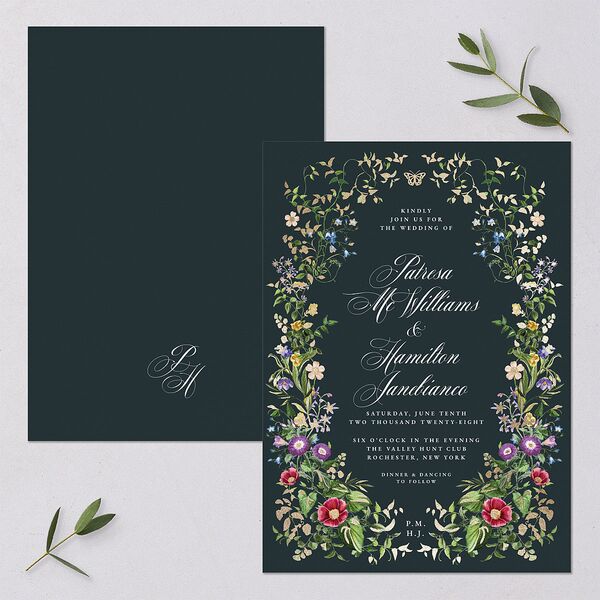 Opulent Garden Foil Wedding Invitations Gold Dark Emerald Signature Blank No Standard