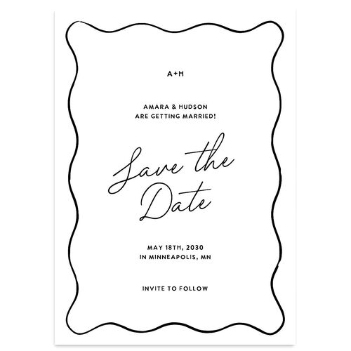 Hand Drawn Wavy Border Save the Date Cards Pure White Signature smooth Blank No Standard