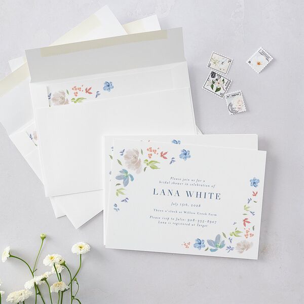 Floral Appliqué Bridal Shower Invitations Slate Signature Blank Standard