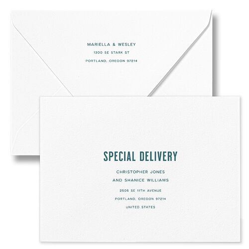 These Kids Save The Date Card Euro Envelopes Wave White Both Recipient and Return Addresses Luxe Signature