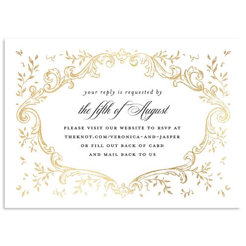 Formal Opulent Frame Foil Wedding Response Cards Pure White Gold Signature Standard