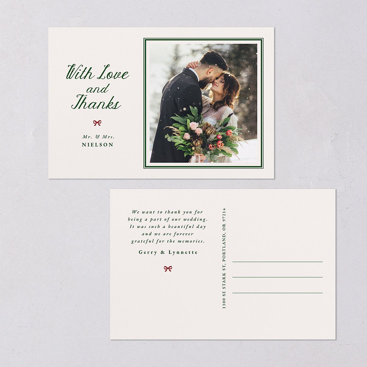 Vintage Bow Pattern Photo Thank You Postcards Jewel Green