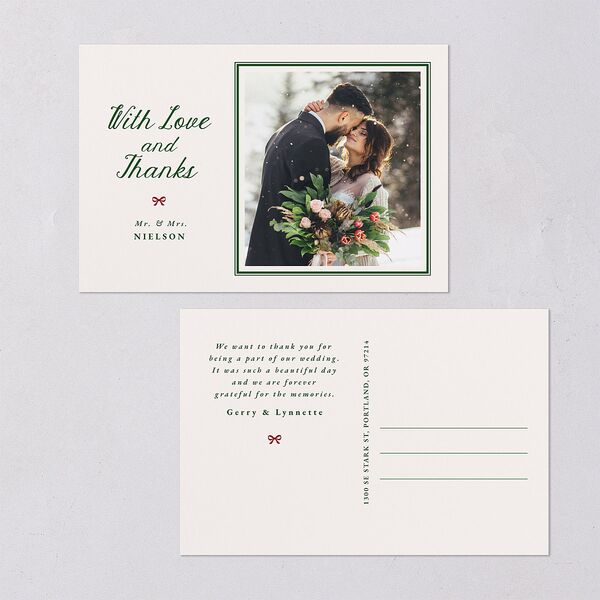 Vintage Bow Pattern Photo Thank You Postcards Jewel Green