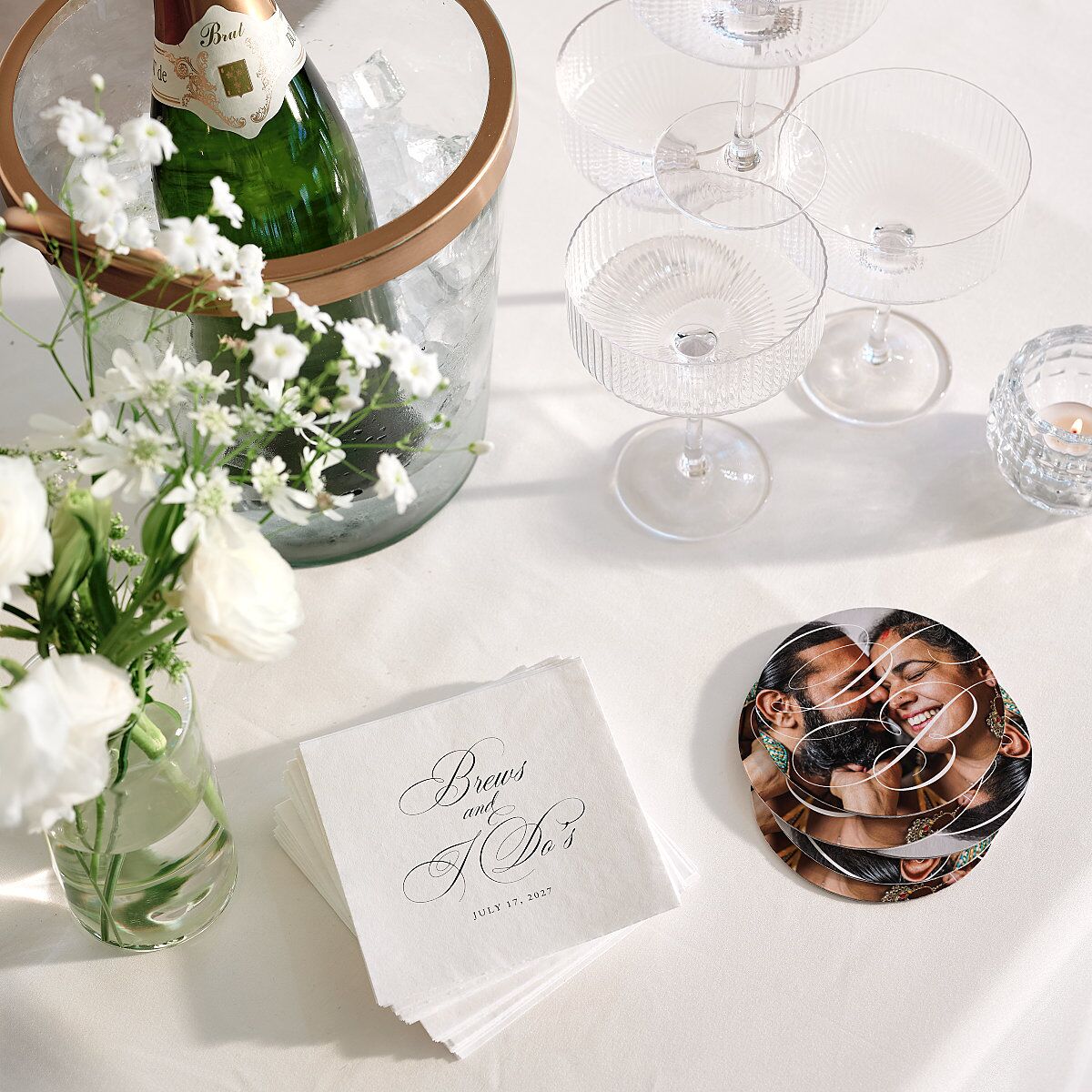 Vintage Flourish Cocktail Napkins Pure White Napkin Uncoined