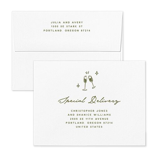 Hand Drawn Cake Thank You Card Envelopes White Dark Camo Both Recipient and Return Addresses Signature Standard