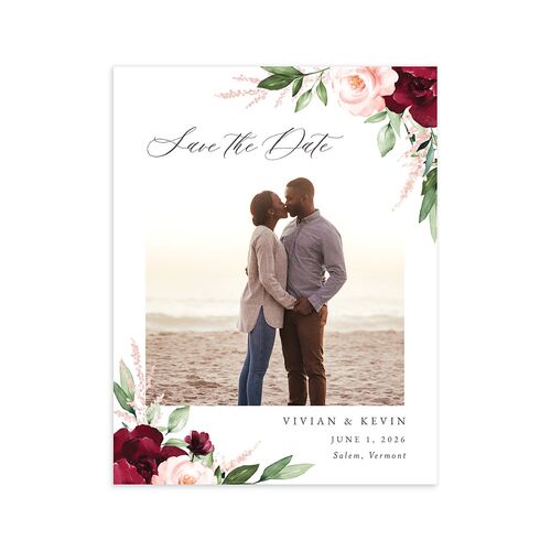 Beloved Floral Save the Date Petite Cards Dark Berry Signature smooth Blank No Standard