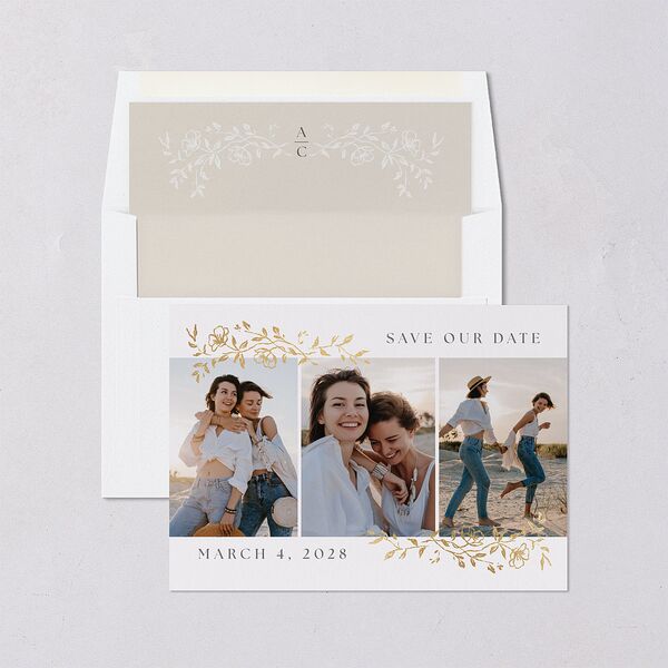 Gilded Branches Foil Save the Date Cards Gold Off-White Signature smooth Blank No Standard
