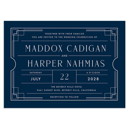 Vintage Hollywood Wedding Invitations Navy Signature Blank No Standard