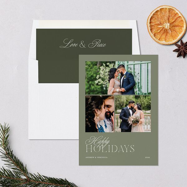 Classic Happy Holiday Cards Thyme Signature Blank Portrait Standard