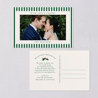 Classic Holiday Stripes Thank You Postcards Jewel Green