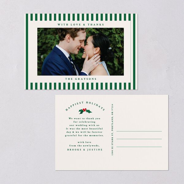 Classic Holiday Stripes Thank You Postcards Jewel Green
