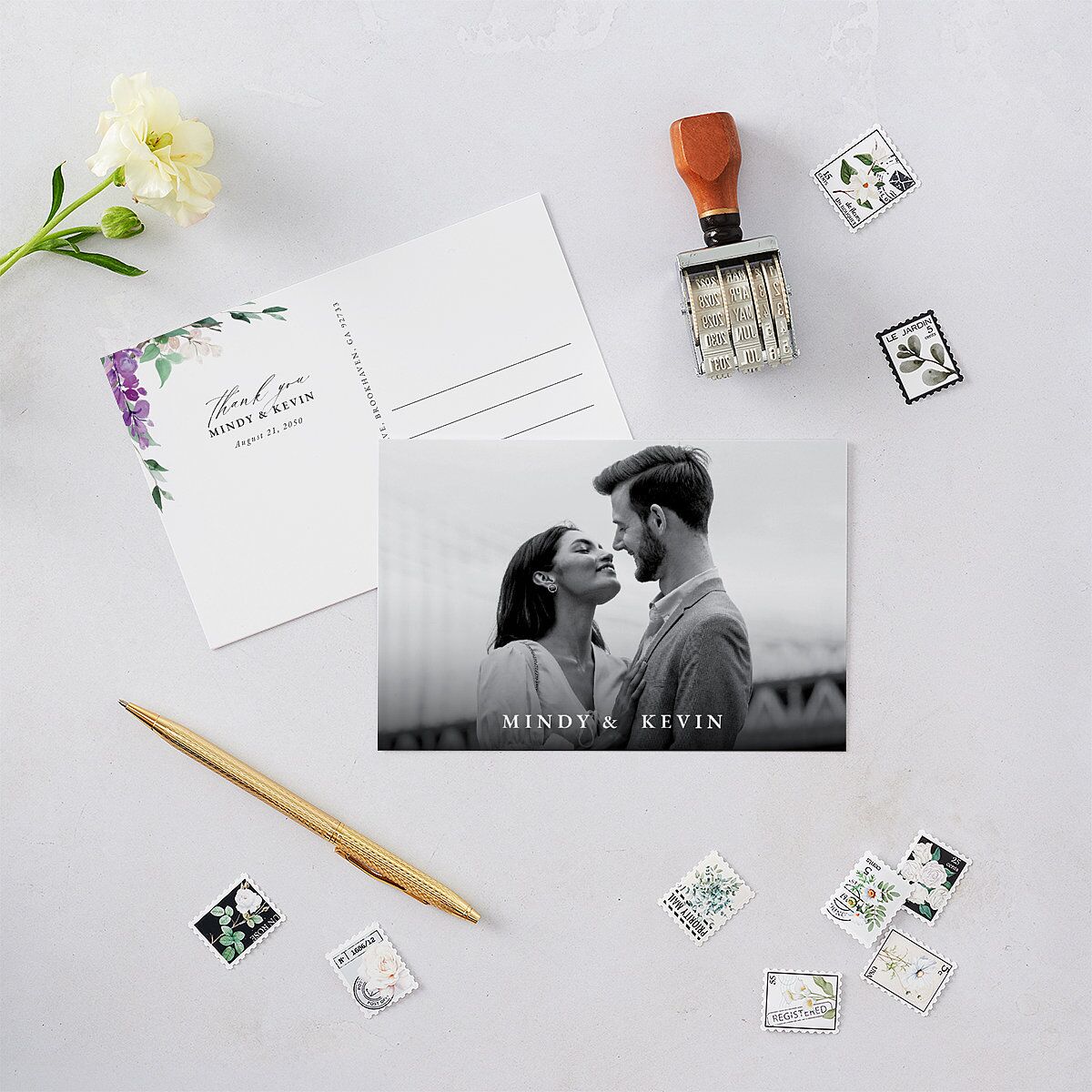Romantic Wisteria Thank You Postcards — view 2