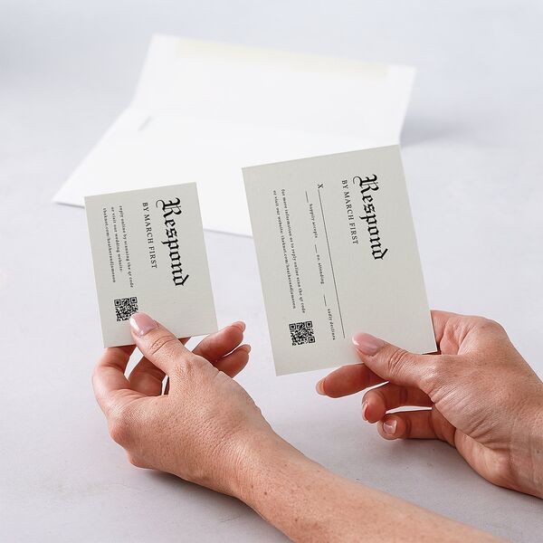 Minimalist Gothic Photo QR Code RSVP Cards Ivory Signature Standard