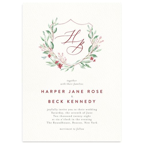 Watercolor Crest Wedding Invitations Garnet Signature Blank No Standard