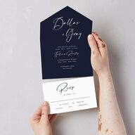 Simply Striking All-in-One Wedding Invitations Navy Signature Light Both Recipient and Return Addresses No