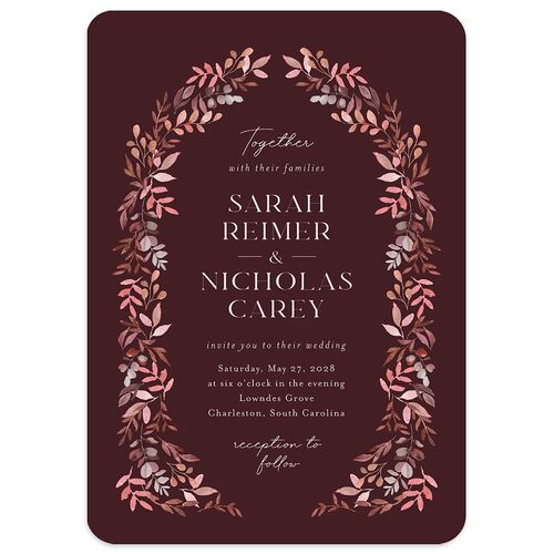 Greenery Altar Wedding Invitations Burgundy Signature Blank No Rounded