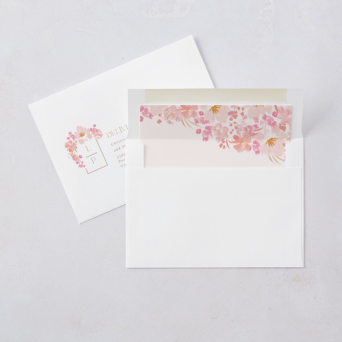 Blooming Frame Save The Date Cards Gold Pink Cotton Signature smooth Blank No Standard