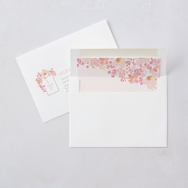 Blooming Frame Save The Date Cards Gold Pink Cotton Signature smooth Blank No Standard