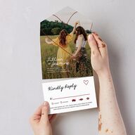 Hand Drawn Heart Photo All-in-One Wedding Invitations Maroon Signature Light Both Recipient and Return Addresses No