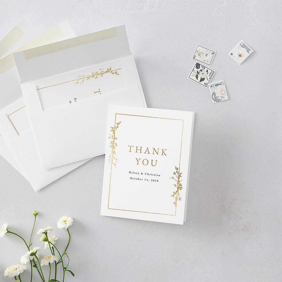 Gilded Wildflower Thank You Cards Gold Pure White Signature