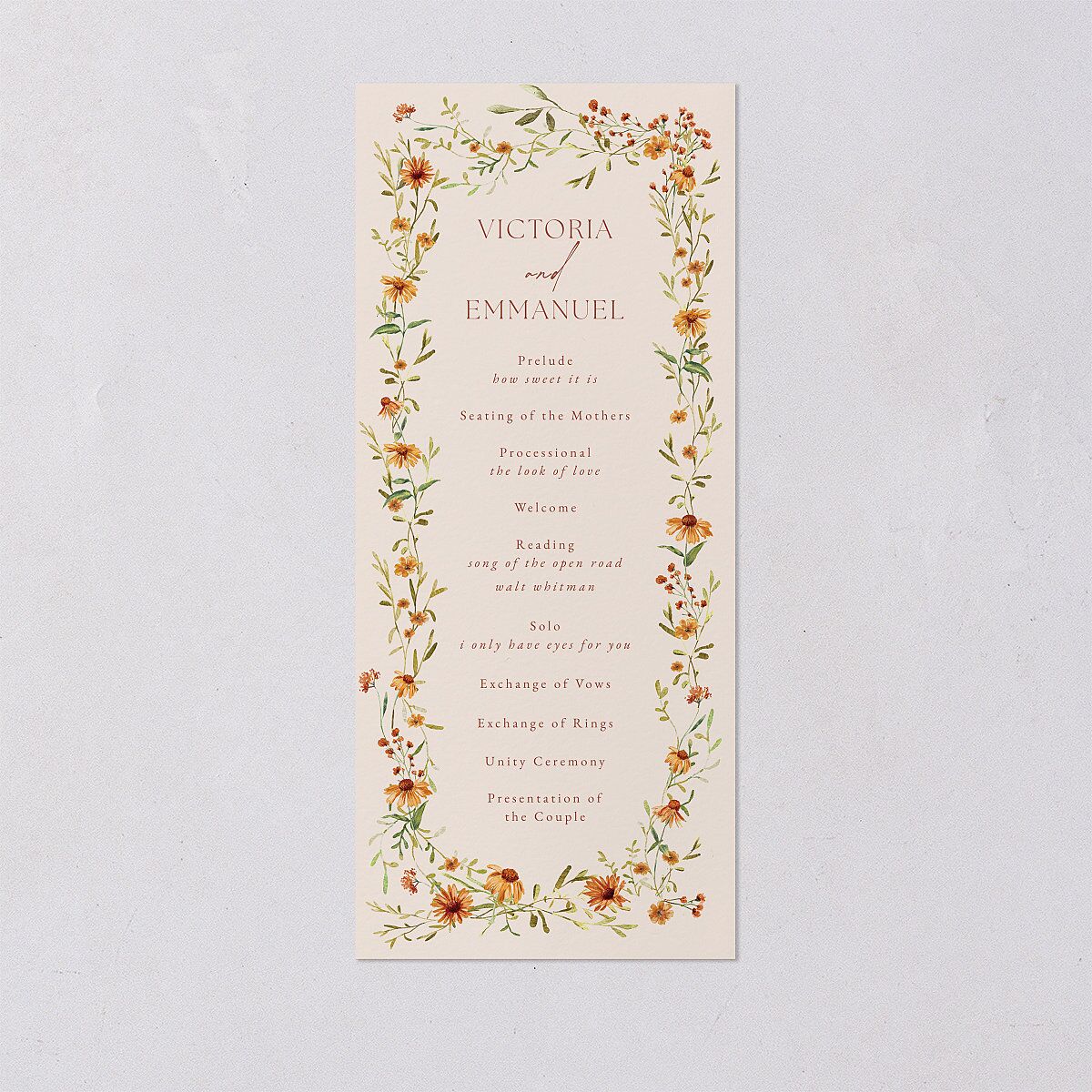 Wildflower Border Wedding Programs Cinnamon Signature